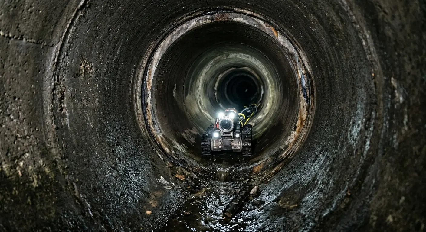 Robotic sewer camera inspecting pipe interior for Drain Snake Service in Edgewood